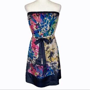 Floral watercolor strapless silk dress New Mattty M small/med multicolor print
